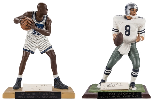 Hall Of Famers Signed Gartland Figurine Lot of 2- Troy Aikman & Shaquille ONeal (SGC)